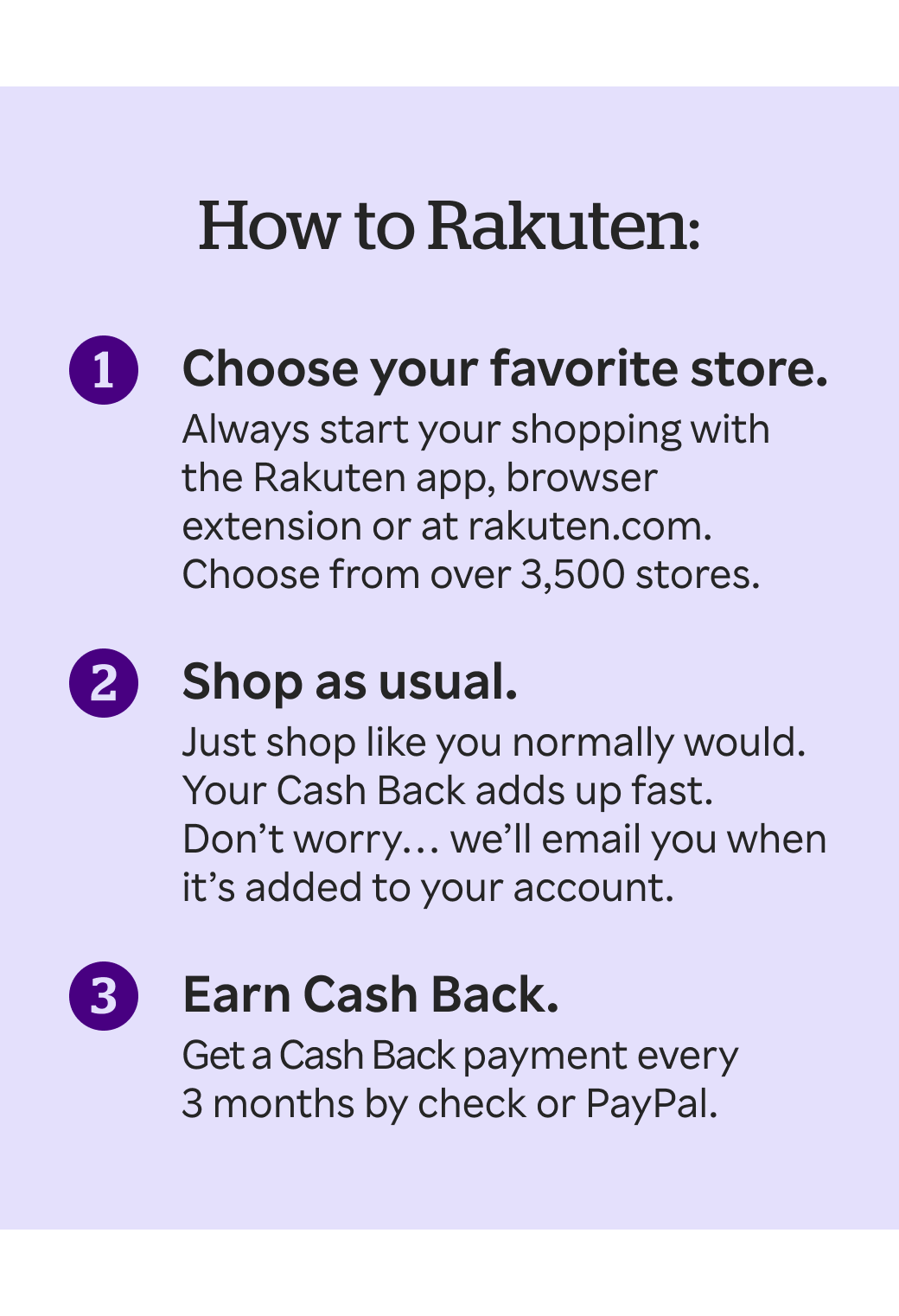 Go to Rakuten on our App, website, or browser extension Shop link normal. Get Cash Back