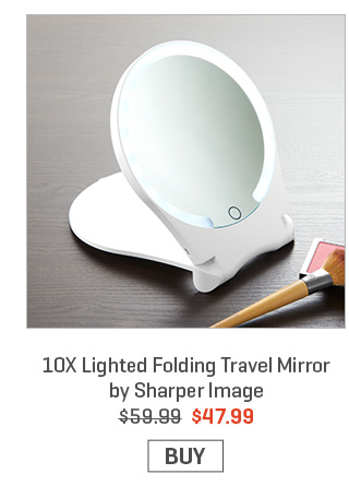 10X Lighted Folding Travel Mirror by Sharper Image