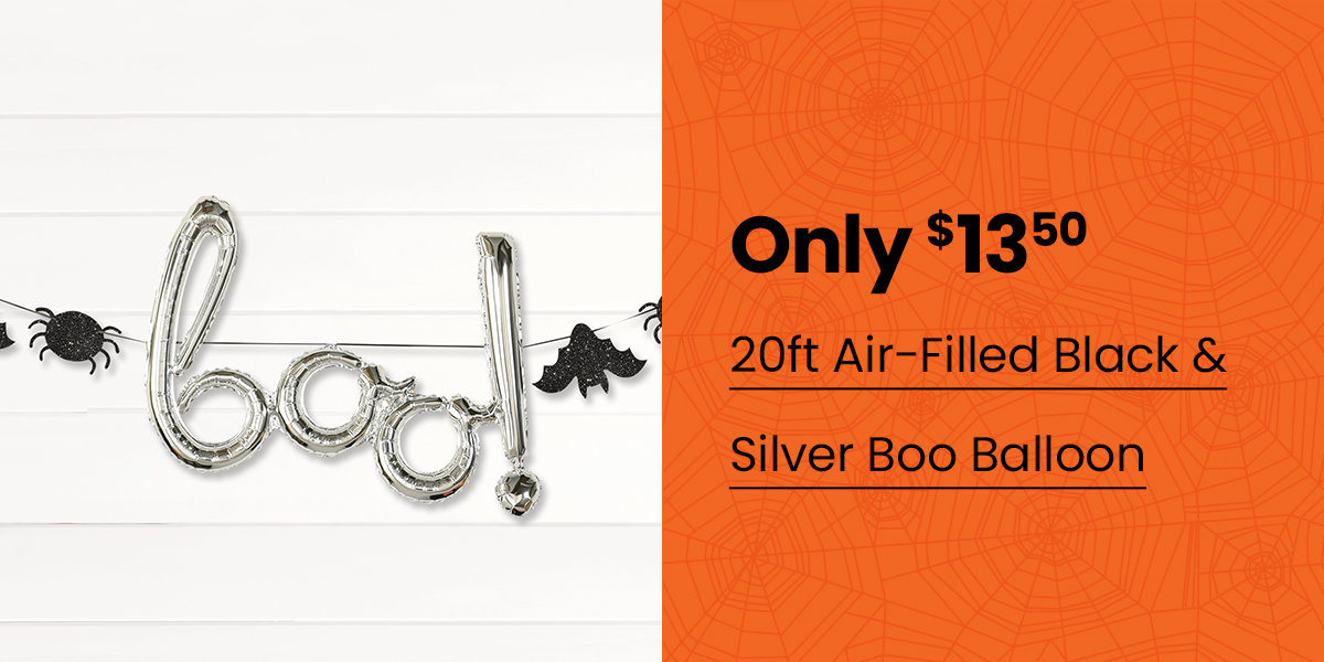 Only *13% 20ft Air-Filled Black Silver Boo Balloon 