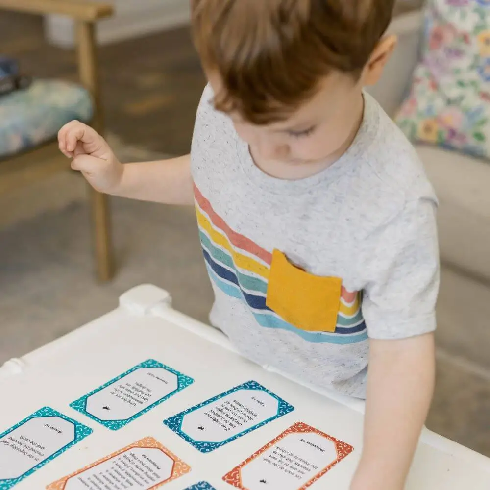Little boy using the BRAVE Blessings cards