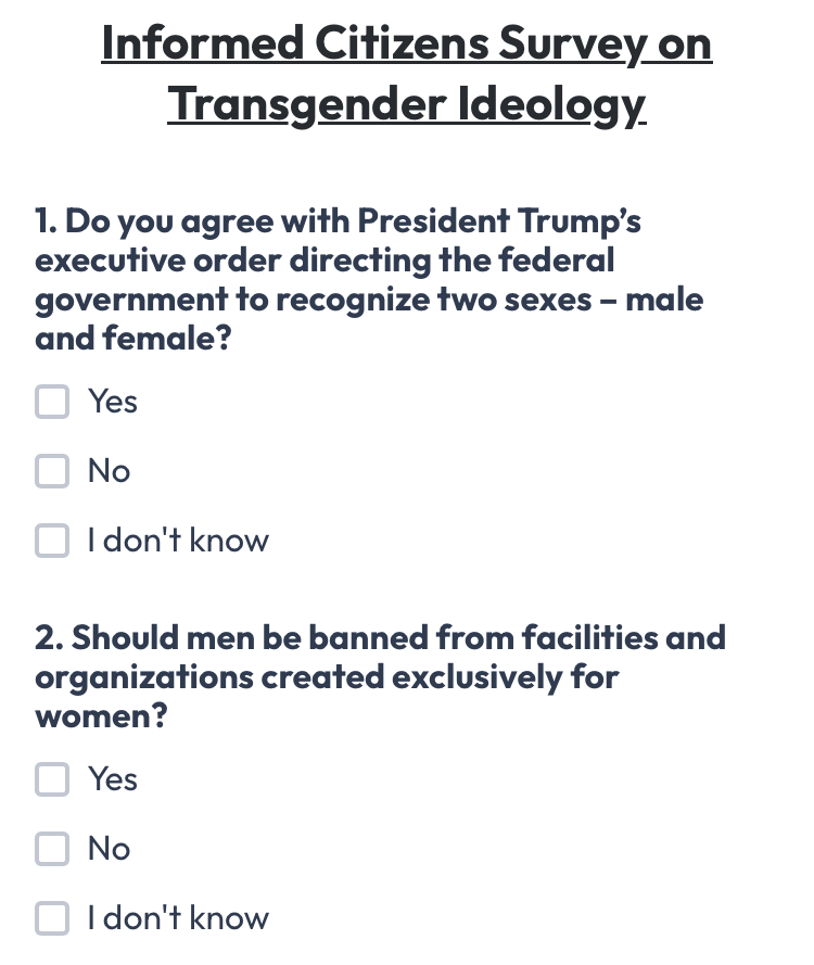 Informed Citizens Survey on Transgender Ideology