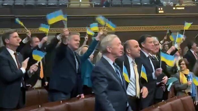 Democrats waving Ukrainian flags