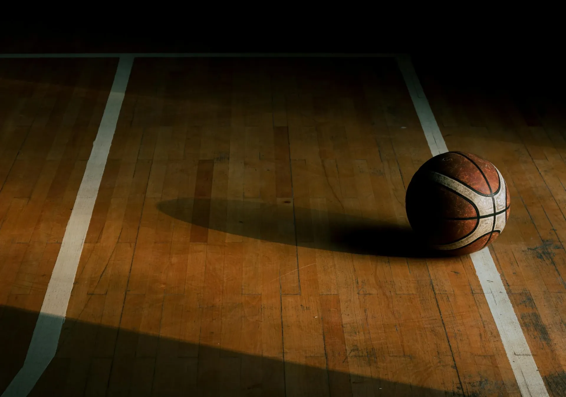 Basketball on an empty court