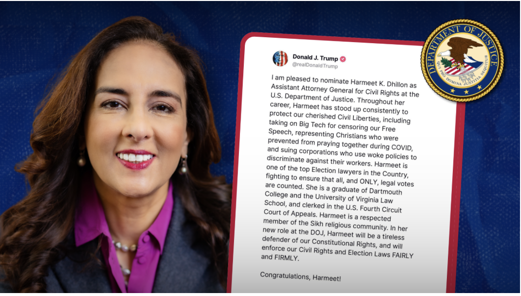 President Trump nominated Harmeet Dhillon to lead the Department of Justice’s Civil Rights Division